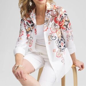 Chico's No Iron Floral Button-Up Shirt Size: 6